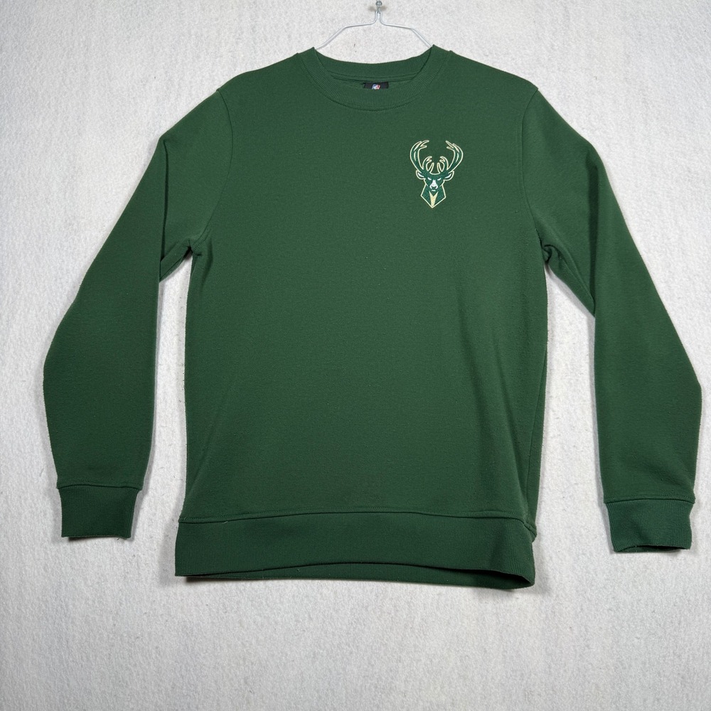 NBA Milwaukee Bucks Crewneck Sweatshirt Hunter Green Small Embroidered Logo
